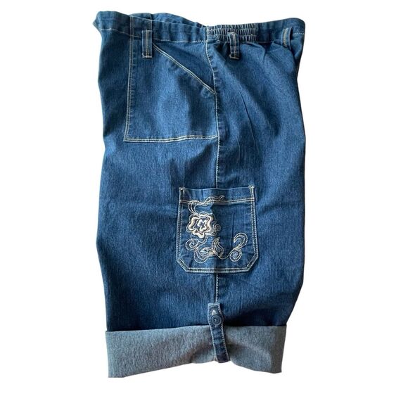 WHITE STAG Roll Tab Denim Bermuda To Cuffed Shorts Embroidered Pocket Women’s 10 - Picture 3 of 11